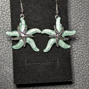 Sterling silver and Opal Starfish Dangle Earrings